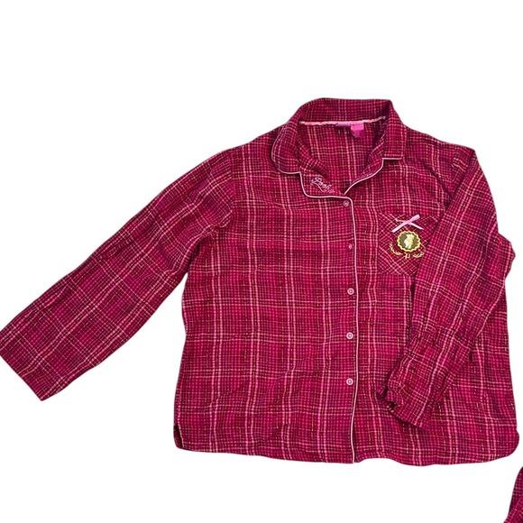 Vintage Disney Winnie the Pooh Flannel Pajama Set Hot Pink Plaid Size M-L Check - Picture 4 of 11